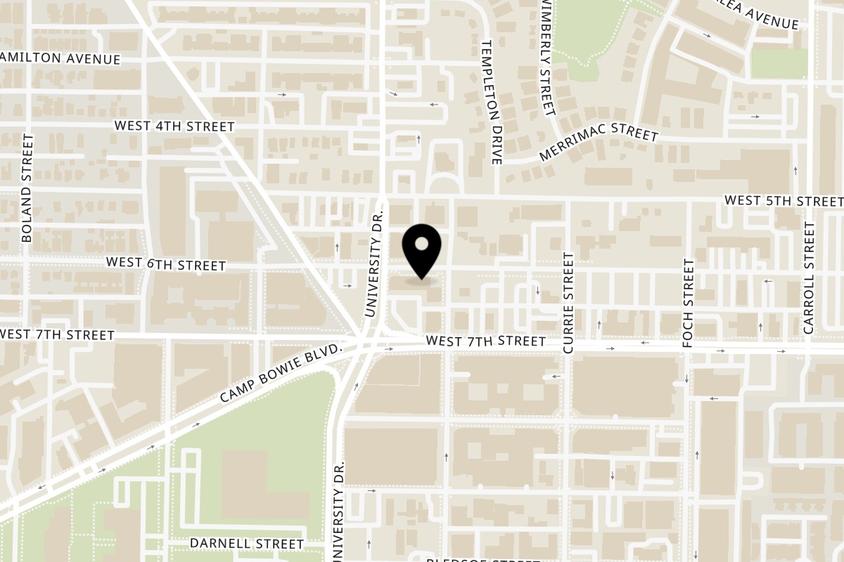 Map showing the location of Inti Poke on 3020 W 7th St #224 in Fort Worth